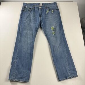 True Religion Bobby Big T Distressed Jeans Mens 40x33 Baggy Y2K Hip Hop Blue